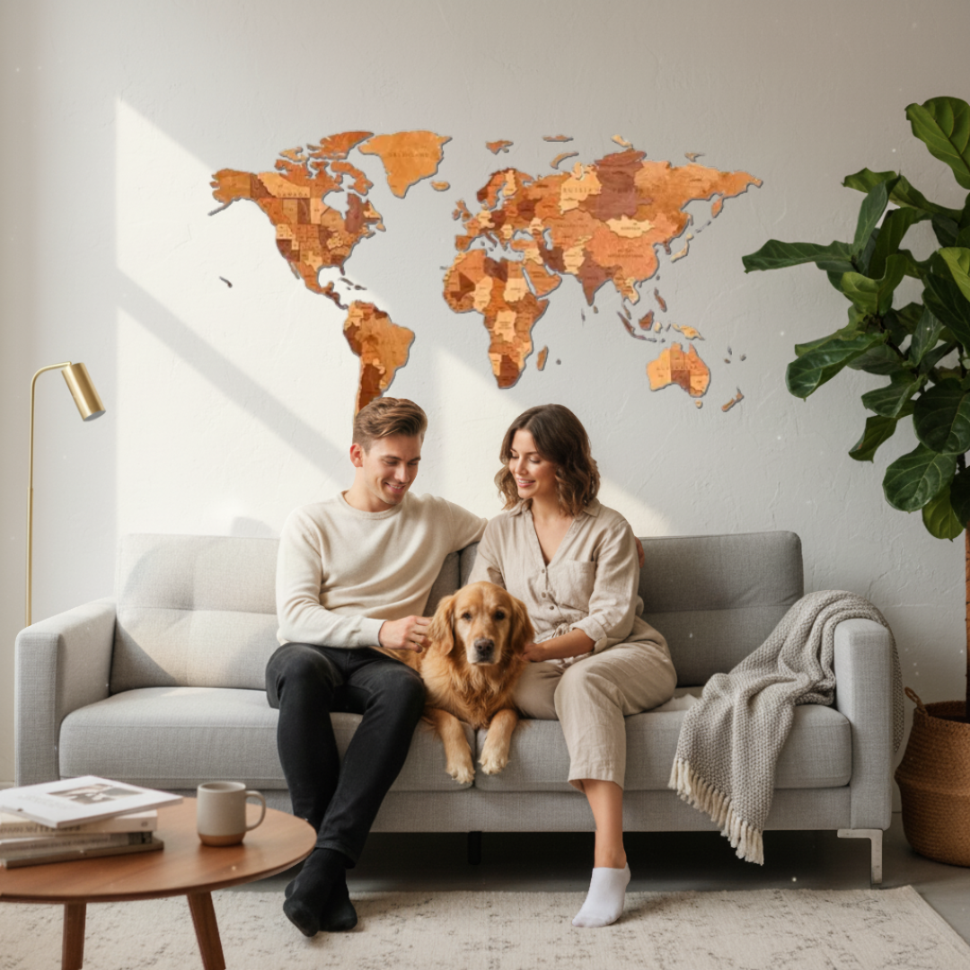 Carte du monde en bois Chocolat