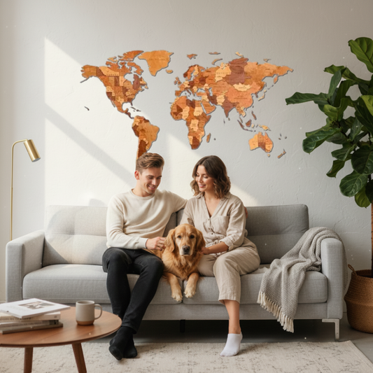 Carte du monde en bois Chocolat