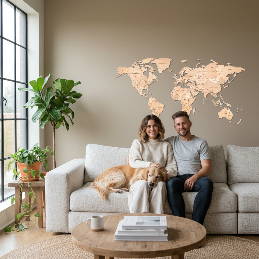 Carte du monde en bois Bois brut